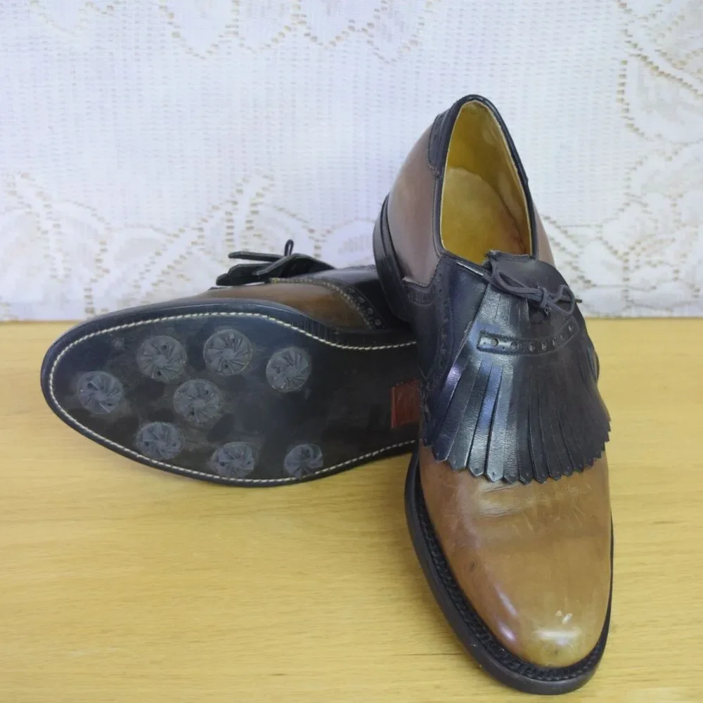 Florsheim Pro Stance Mens Size 8.5 Golf Shoes Two Tone Leather Kiltie Vintage